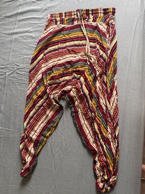 Women's Buddha Striped Harem Pants - Red Stripped / Multicolor